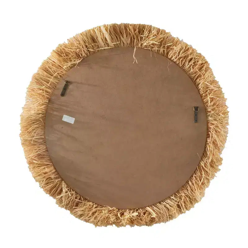 Miroir mural en herbe de mer avec franges, 35 po x 35 po, Olivia & May, brun clair