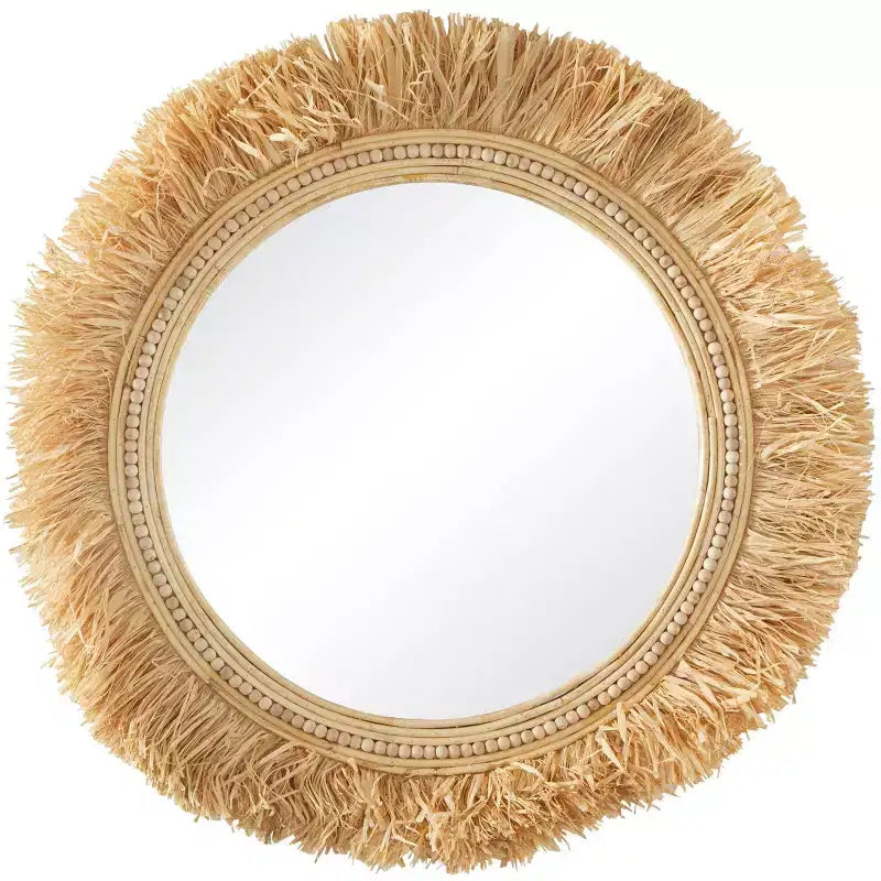 Miroir mural en herbe de mer avec franges, 35 po x 35 po, Olivia & May, brun clair