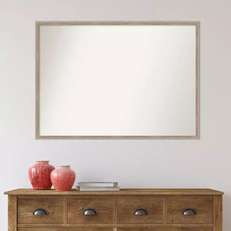 Miroir mural en bois blanchi à la chaux avec cale non biseautée de 39 po x 28 po - Amanti Art : Rectangulaire moderne, quincaillerie de montage incluse