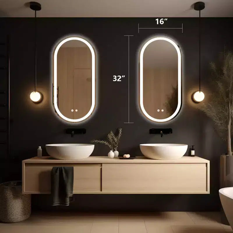 Miroir de courtoisie ovale à LED WallBeyond 40 x 80 cm, transparent