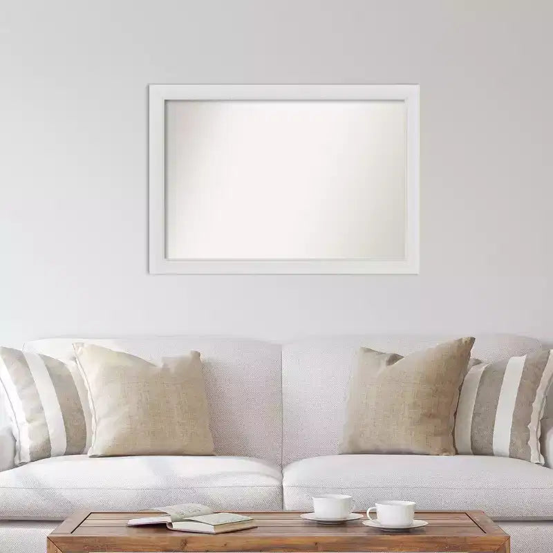 Miroir mural étroit Flair doux blanc, non biseauté, 40"x28" - Amanti Art : Style moderne, cadre en polystyrène