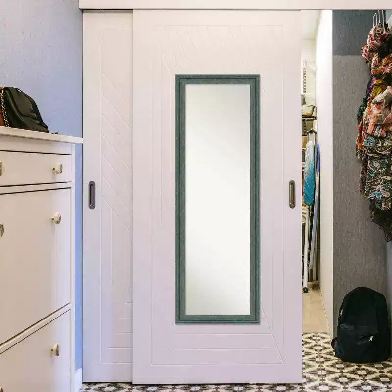 Miroir de porte 46x132 cm en bois recyclé sans biseau sarcelle/gris - Amanti Art