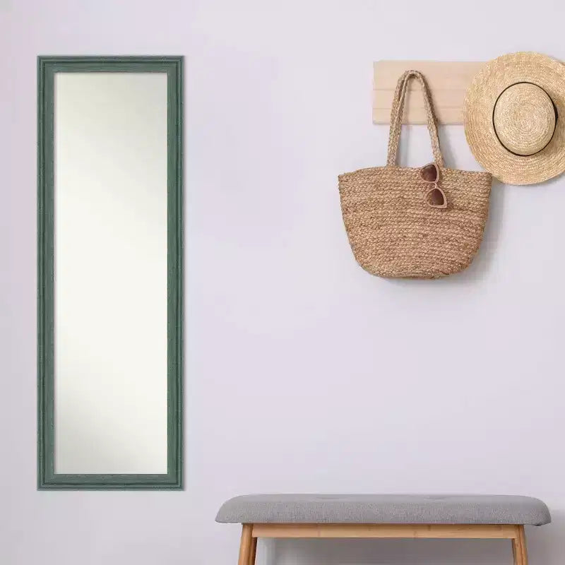 Miroir de porte 46x132 cm en bois recyclé sans biseau sarcelle/gris - Amanti Art