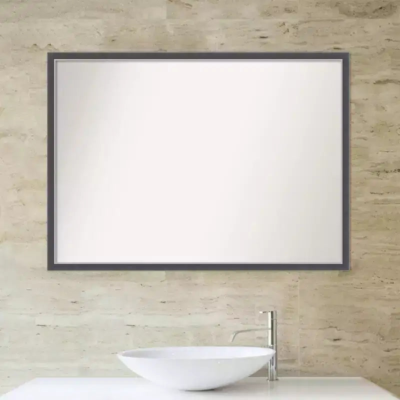 Miroir mural de salle de bain fin Eva sans biseau 40" x 29" Noir - Amanti Art : Rectangulaire moderne, à fixer au mur