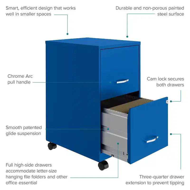 Solutions Espace Classeur vertical mobile 2 tiroirs pour documents format lettre de 45,7 cm de profondeur Bleu classique