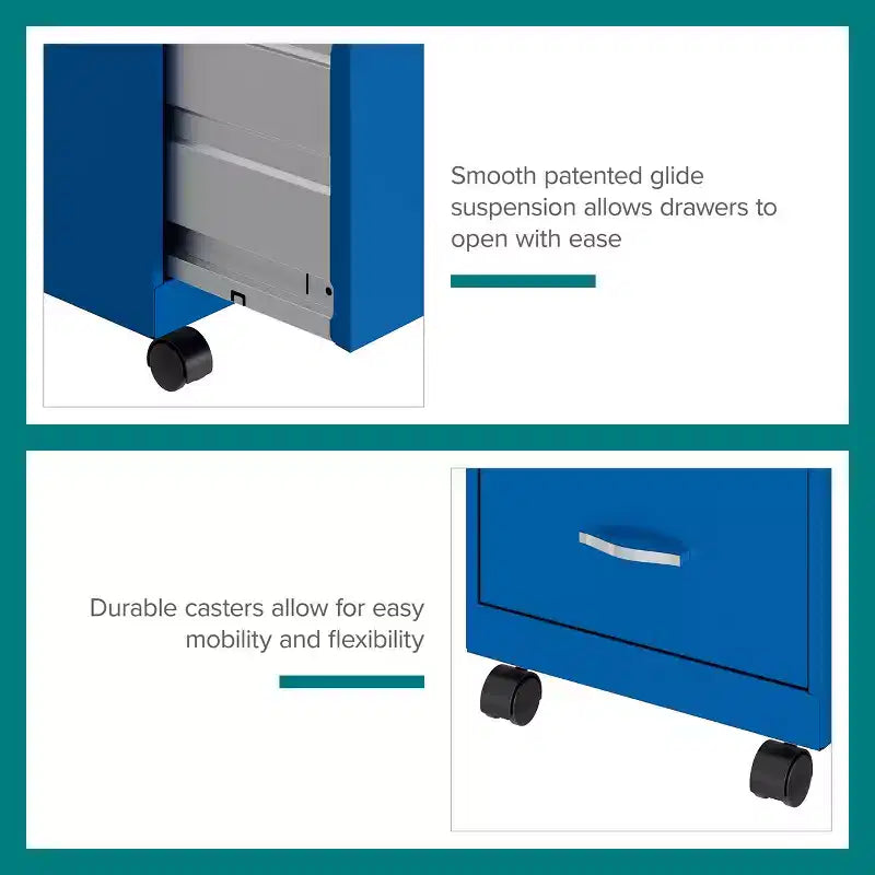 Solutions Espace Classeur vertical mobile 2 tiroirs pour documents format lettre de 45,7 cm de profondeur Bleu classique