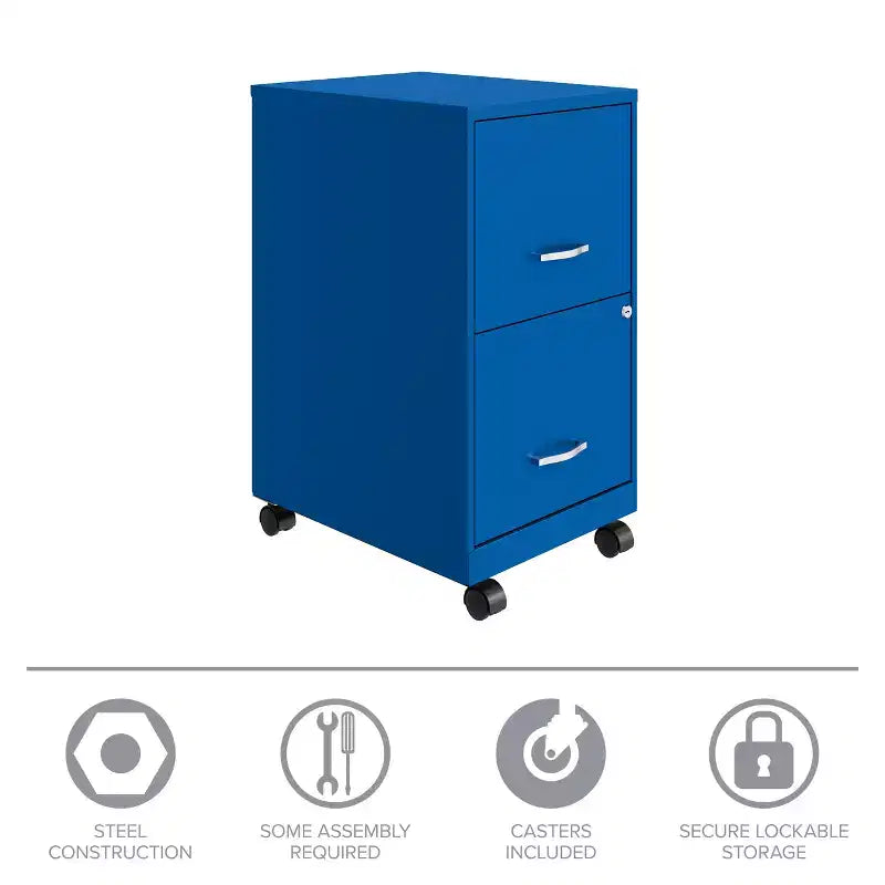 Solutions Espace Classeur vertical mobile 2 tiroirs pour documents format lettre de 45,7 cm de profondeur Bleu classique