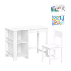 RiverRidge Kids' Desk and Chair Playroom Set with 2 Art Storage Cubbies and 2 Side Bookshelves White with 2 Magnetic Art Display Bars