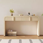 Table console moderne de 55", meuble de rangement avec 2 tiroirs, surface lisse et arrondie, table console brillante pour salon, salle à manger, entrée