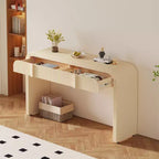 Table console moderne de 55", meuble de rangement avec 2 tiroirs, surface lisse et arrondie, table console brillante pour salon, salle à manger, entrée
