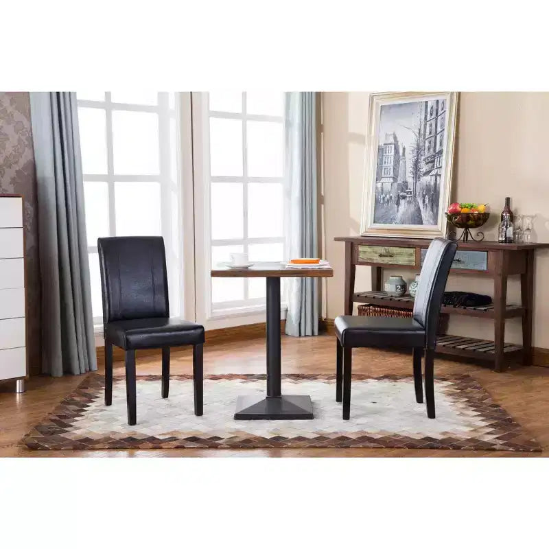 Roundhill Urban Style Solid Wood Leatherette Padded Parson Chair, Black, Set of 2