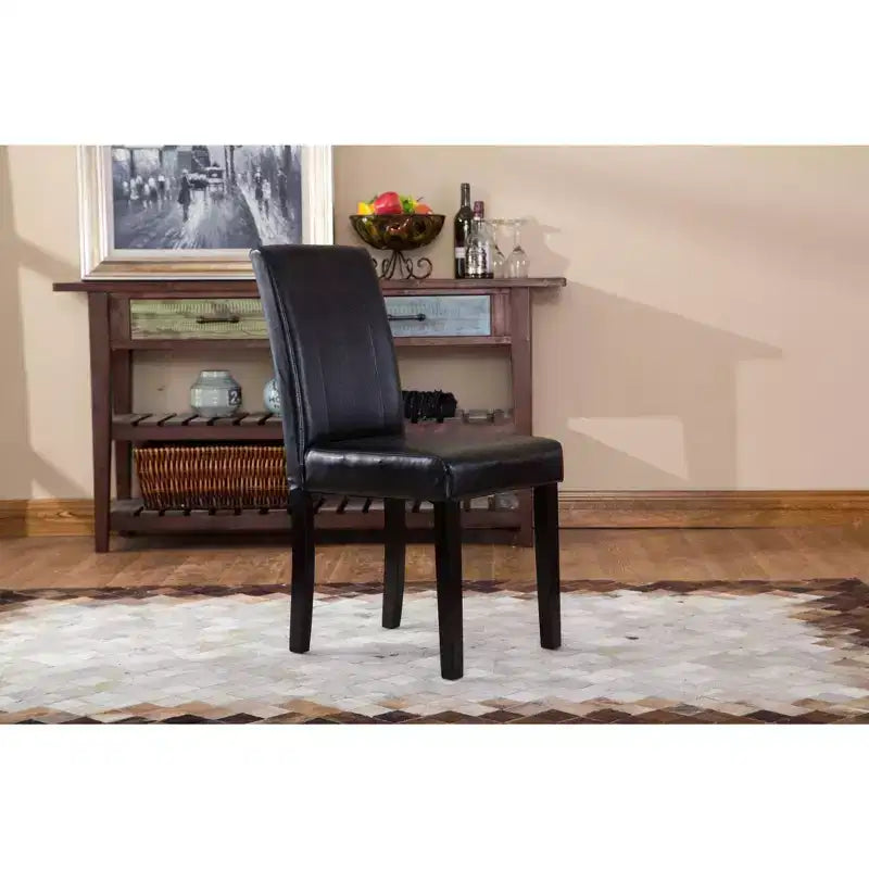 Chaise Parson Rembourrée en Similicuir, Style Urbain, en Bois Massif Roundhill, Noir, Lot de 2