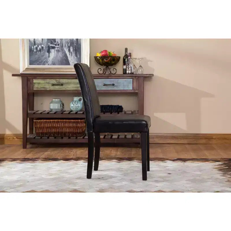 Chaise Parson Rembourrée en Similicuir, Style Urbain, en Bois Massif Roundhill, Noir, Lot de 2