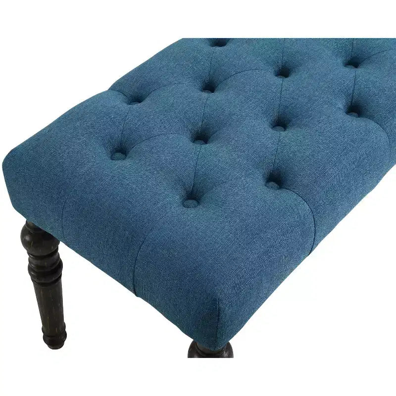 Banc de salle à manger capitonné en tissu avec pieds tournés Leviton, bleu
