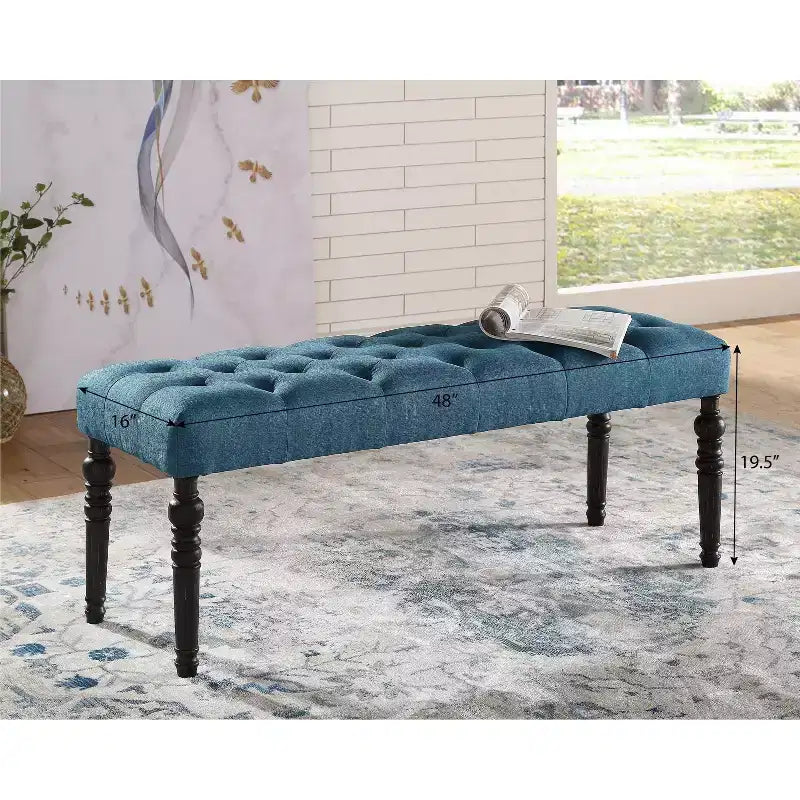 Banc de salle à manger capitonné en tissu avec pieds tournés Leviton, bleu