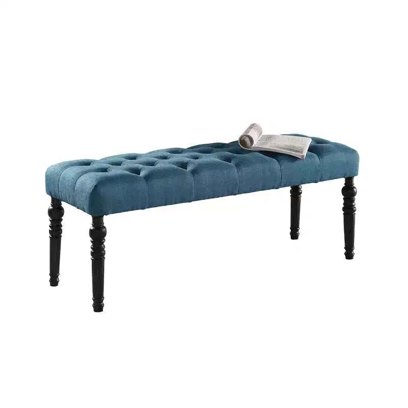 Banc de salle à manger capitonné en tissu avec pieds tournés Leviton, bleu
