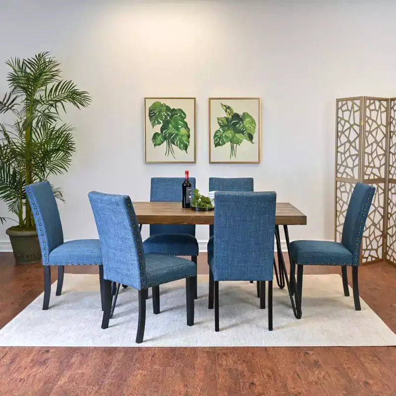 Ensemble de salle à manger Amisos 7 pièces, table à manger Hairpin avec 6 chaises, 3 options de couleur