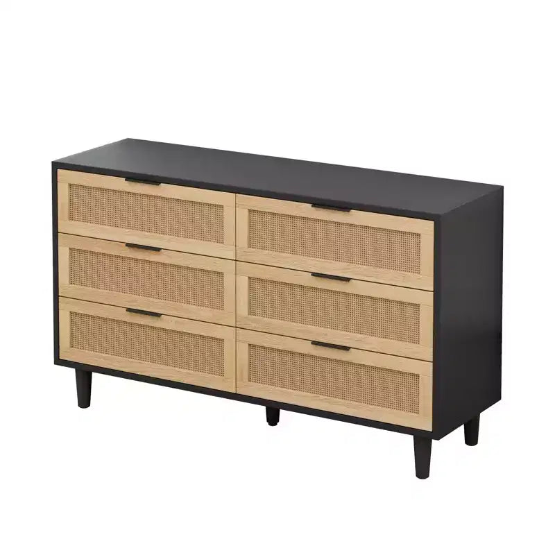 Commode à 6 tiroirs en rotin pour chambre à coucher, chiffonnier, table de chevet pour placard, organisateur de rangement pour couloir, salon, chambre à coucher