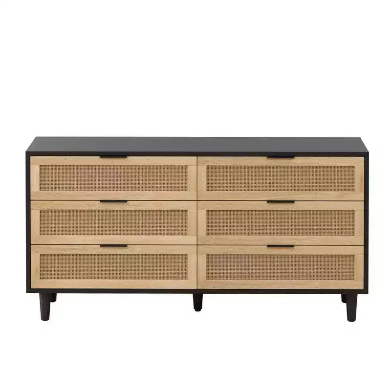 Commode à 6 tiroirs en rotin pour chambre à coucher, chiffonnier, table de chevet pour placard, organisateur de rangement pour couloir, salon, chambre à coucher