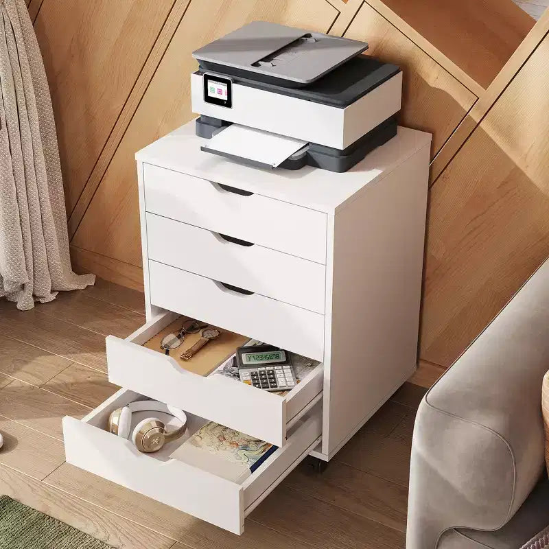 Commode à 5 tiroirs, commode de rangement en bois avec roulettes