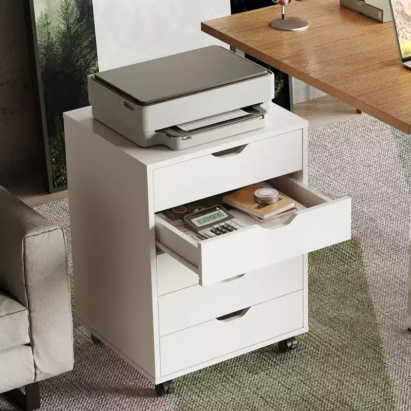 Commode à 5 tiroirs, commode de rangement en bois avec roulettes