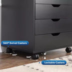 Commode à 5 tiroirs, commode de rangement en bois avec roulettes