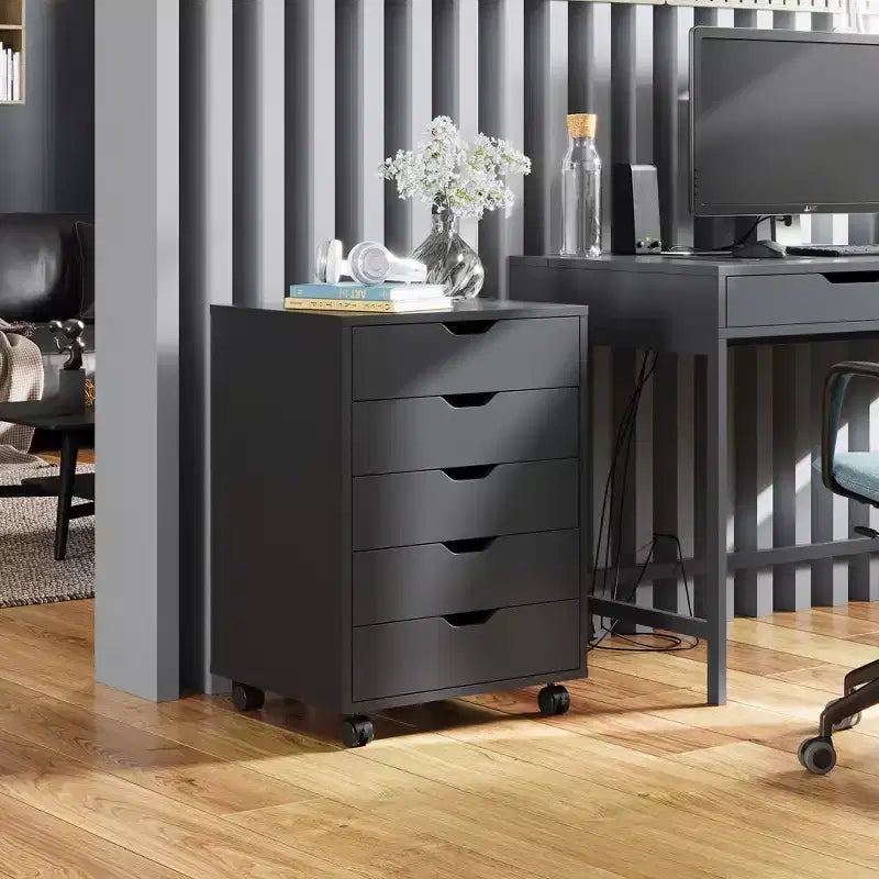 Commode à 5 tiroirs, commode de rangement en bois avec roulettes