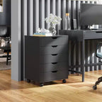 Commode à 5 tiroirs, commode de rangement en bois avec roulettes