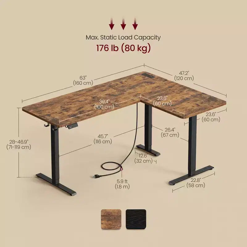 Bureau d'ordinateur en forme de L, Bureau d'angle avec prises de courant, Bureau d'ordinateur réglable en hauteur, Bureau de jeu, Fonction de mémoire