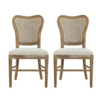 GDFStudio Wreecy Upholstered Rattan Back Rubber Wood Frame Dining Chair with Footrest, Light Brown