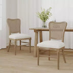 GDFStudio Chaise de salle à manger Wreecy en bois d'hévéa avec dossier en rotin et repose-pieds, brun clair