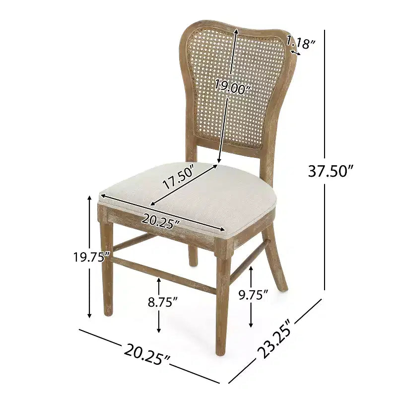 GDFStudio Chaise de salle à manger Wreecy en bois d'hévéa avec dossier en rotin et repose-pieds, brun clair