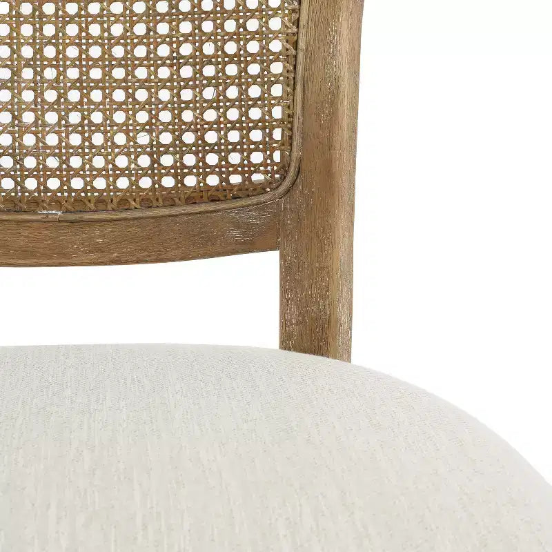 GDFStudio Chaise de salle à manger Wreecy en bois d'hévéa avec dossier en rotin et repose-pieds, brun clair