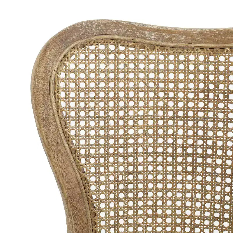GDFStudio Chaise de salle à manger Wreecy en bois d'hévéa avec dossier en rotin et repose-pieds, brun clair