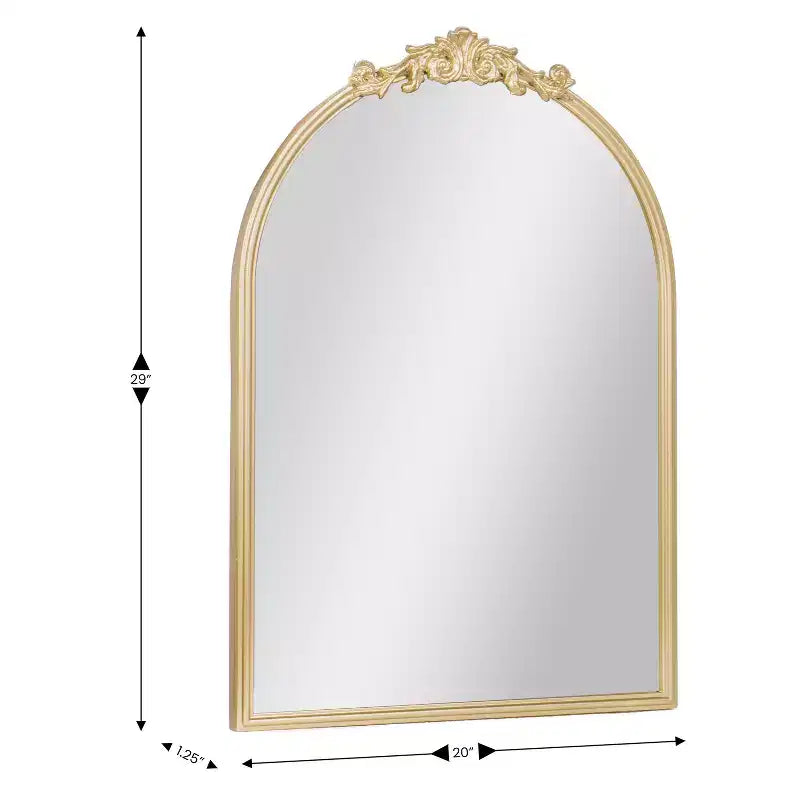 Miroir mural arqué Emma et Oliver avec détails de style baroque et verre à dos en aluminium pour une clarté optimale pour les entrées, les salles de bain et plus encore.