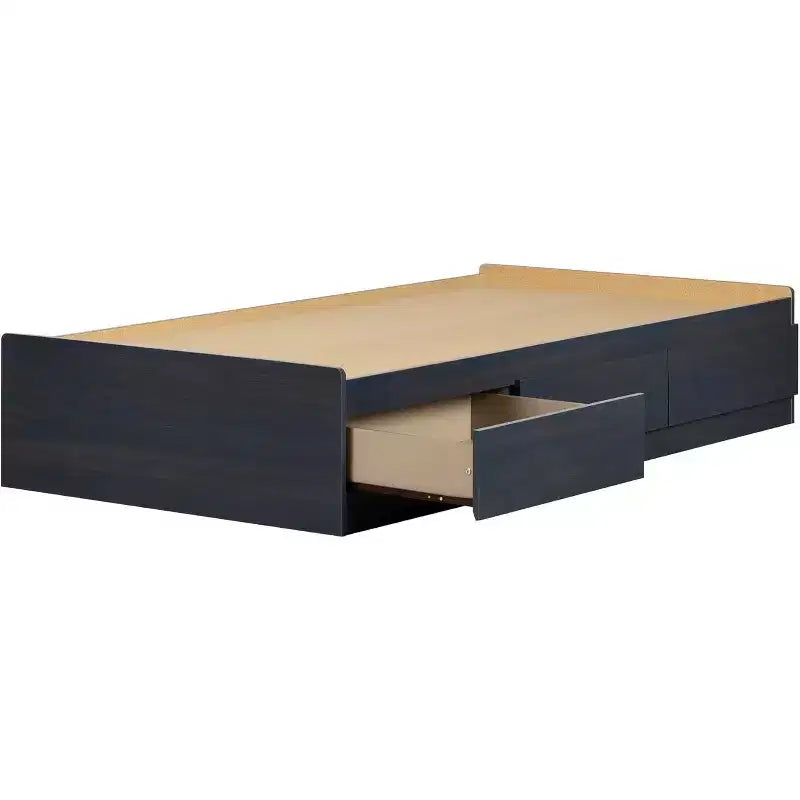 Lit HomeStock de 37,46 cm de hauteur, taille double, bleu, avec rangement, en panneaux de particules