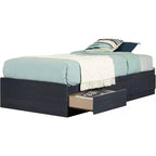 Lit HomeStock de 37,46 cm de hauteur, taille double, bleu, avec rangement, en panneaux de particules