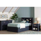 Lit HomeStock de 37,46 cm de hauteur, taille double, bleu, avec rangement, en panneaux de particules