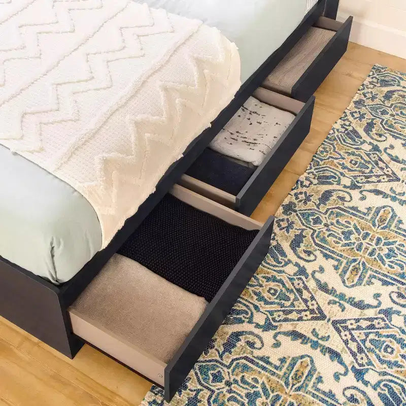 Lit HomeStock de 37,46 cm de hauteur, taille double, bleu, avec rangement, en panneaux de particules