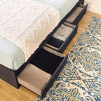 Lit HomeStock de 37,46 cm de hauteur, taille double, bleu, avec rangement, en panneaux de particules