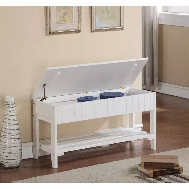 Banc à chaussures Roundhill en bois massif de qualité avec rangement, blanc