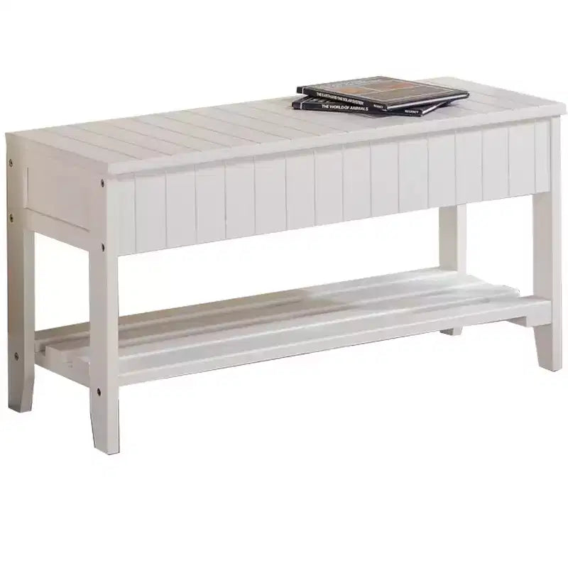 Banc à chaussures Roundhill en bois massif de qualité avec rangement, blanc