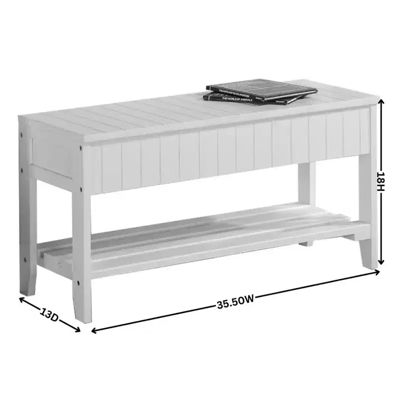 Banc à chaussures Roundhill en bois massif de qualité avec rangement, blanc