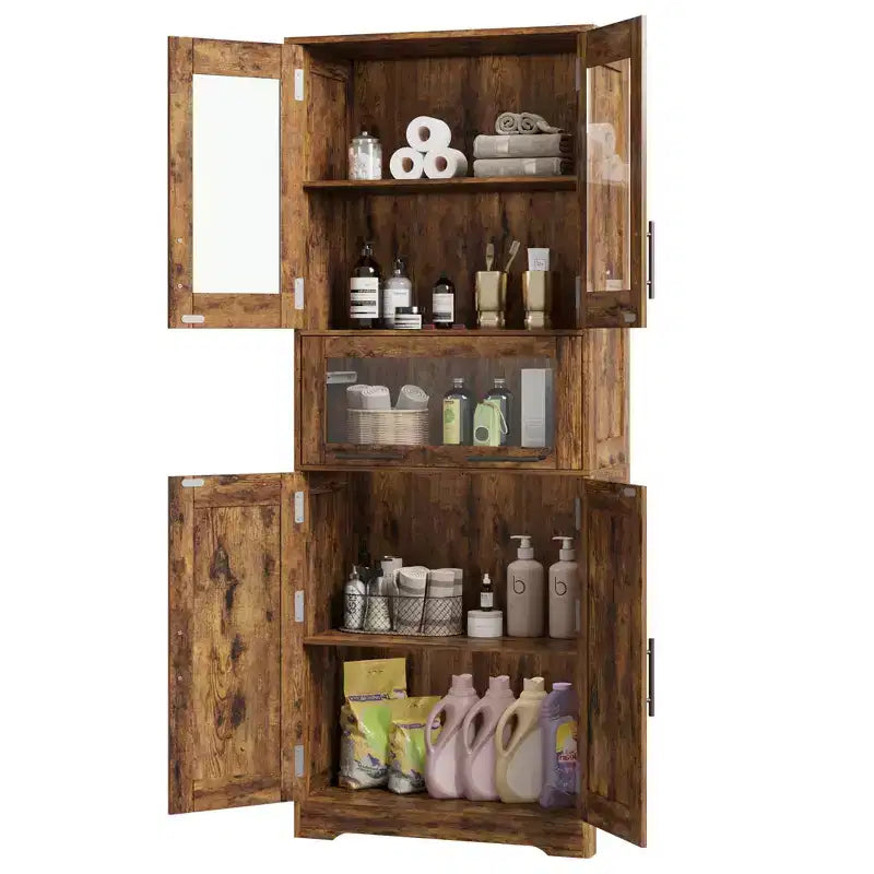 Meuble Colonne de Salle de Bain, Armoire de Rangement Autonome avec Portes et Étagères Réglables pour Cuisine, Garde-Manger, Salon