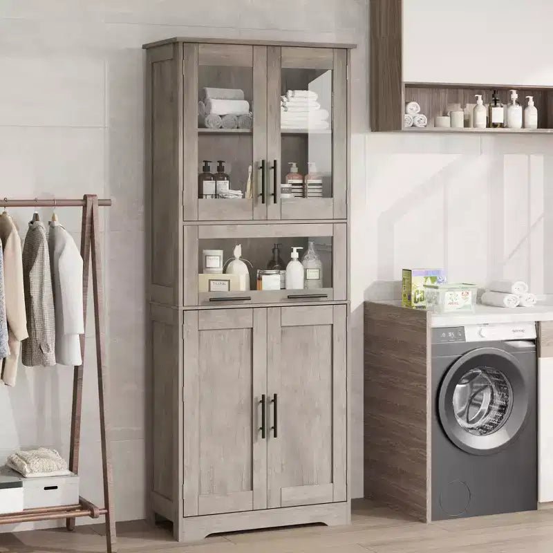 Meuble Colonne de Salle de Bain, Armoire de Rangement Autonome avec Portes et Étagères Réglables pour Cuisine, Garde-Manger, Salon