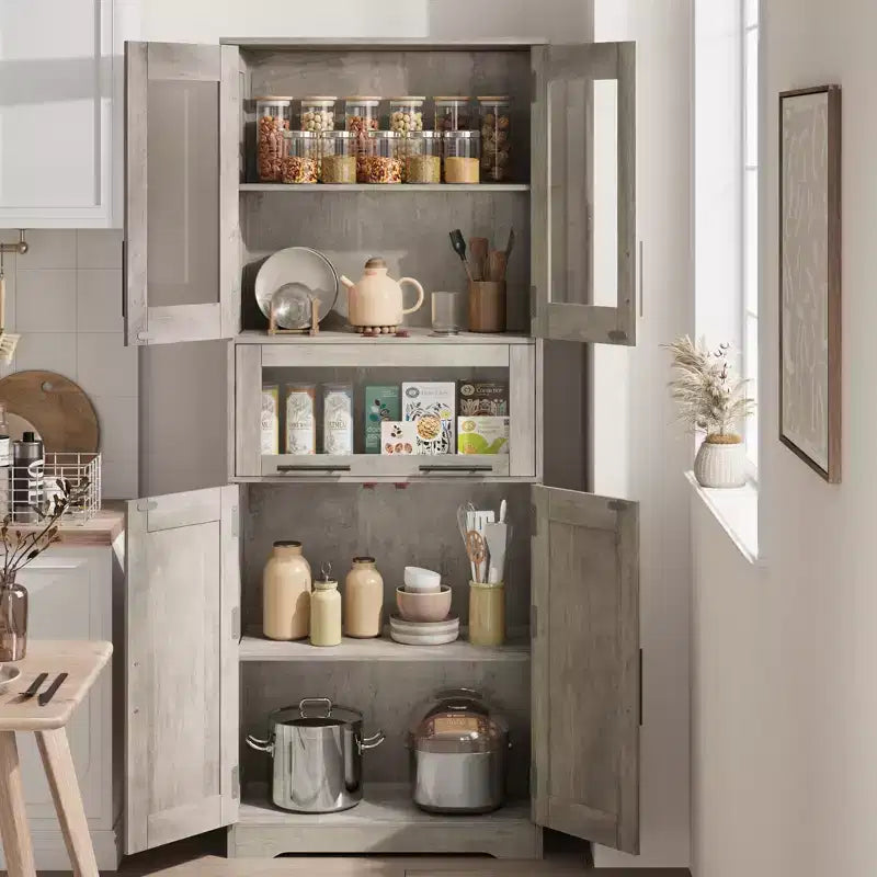 Meuble Colonne de Salle de Bain, Armoire de Rangement Autonome avec Portes et Étagères Réglables pour Cuisine, Garde-Manger, Salon