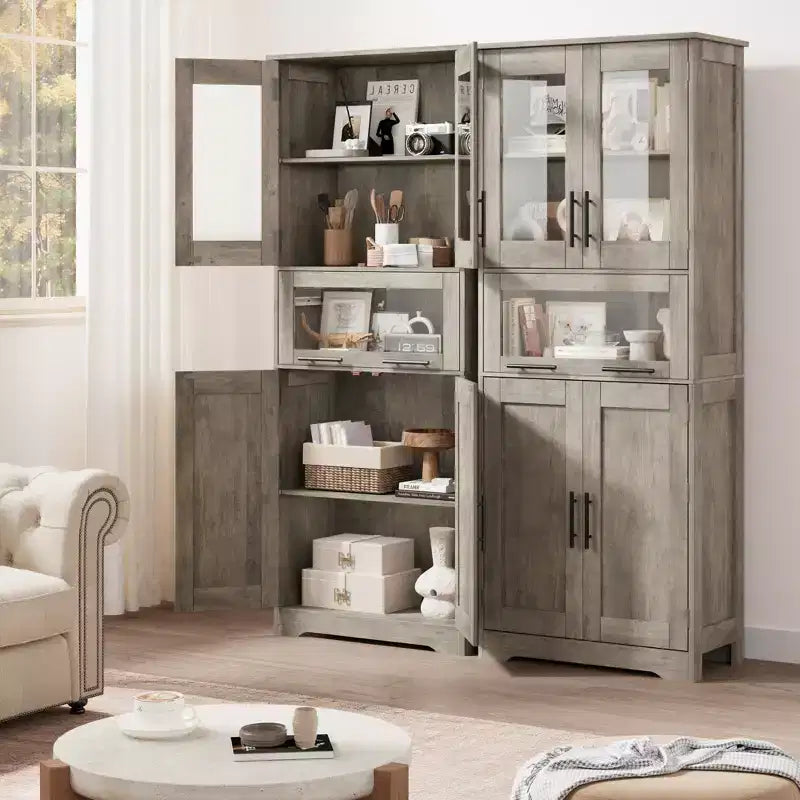 Meuble Colonne de Salle de Bain, Armoire de Rangement Autonome avec Portes et Étagères Réglables pour Cuisine, Garde-Manger, Salon