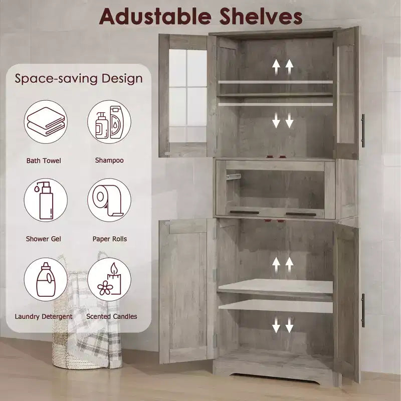 Meuble Colonne de Salle de Bain, Armoire de Rangement Autonome avec Portes et Étagères Réglables pour Cuisine, Garde-Manger, Salon