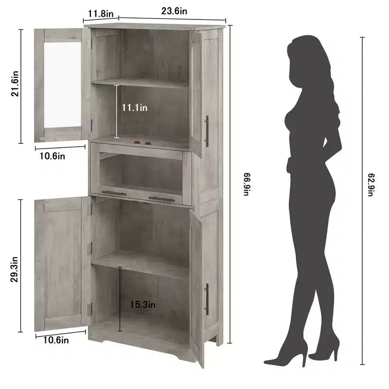 Meuble Colonne de Salle de Bain, Armoire de Rangement Autonome avec Portes et Étagères Réglables pour Cuisine, Garde-Manger, Salon
