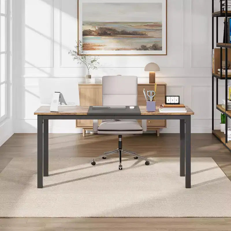 Bureau d'ordinateur WhizMax 63 pouces, grand bureau de travail avec cadre en métal noir, bureau de jeu de style moderne et simple, poste de travail d'écriture robuste